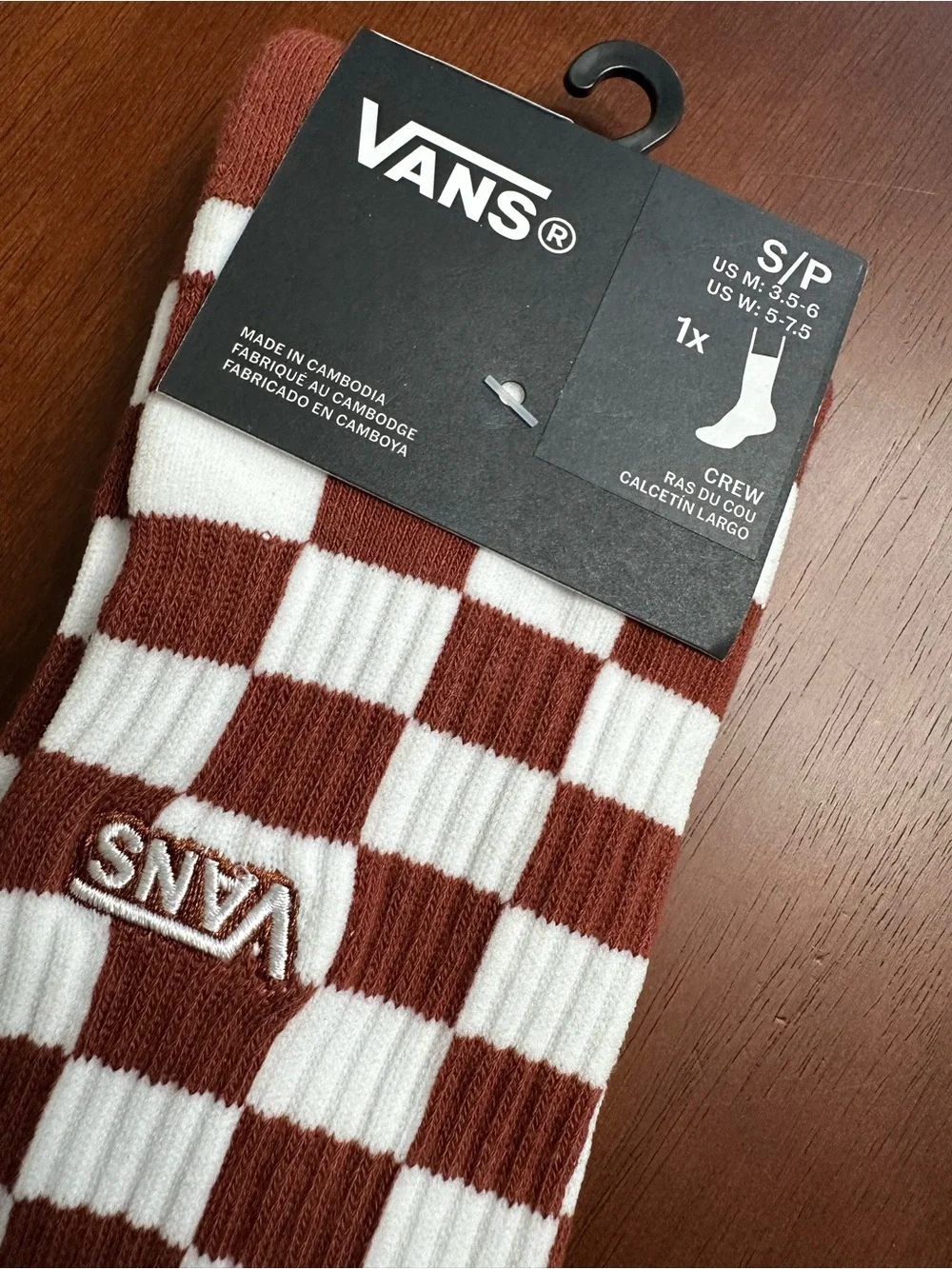 Vans Brown & White Checkerboard Crew Socks S/P
